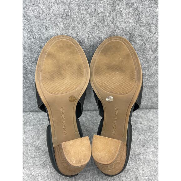 Lucky Brand Black Leather Peep Toe 3" Block Heel Slip On Mule Bootie Women 6.5 - Picture 10 of 11